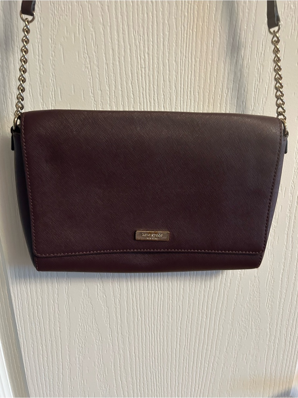kate spade Plum Saffiano Crossbody with Gold Chain
